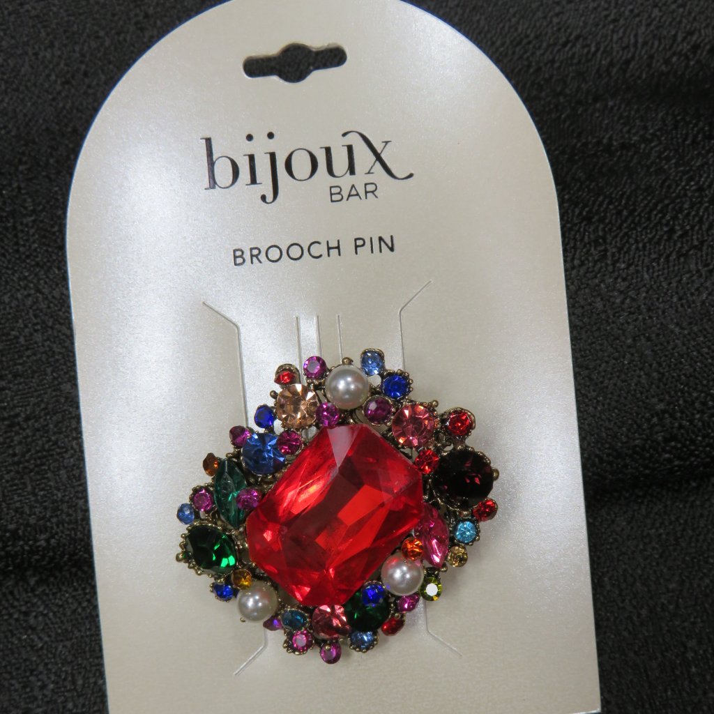 Bijoux Bar Brooch Pin Faux Rubby Pearl Costume Jewelry Gorgeous Brooch New
